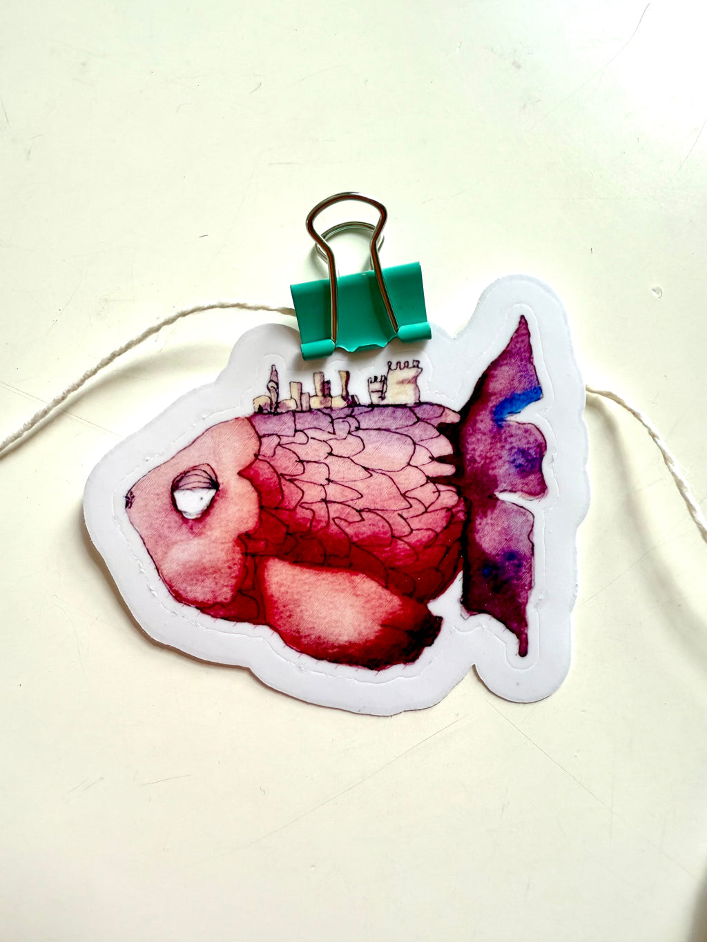 Pack of fishes with towns - from watercolor and ink sketches