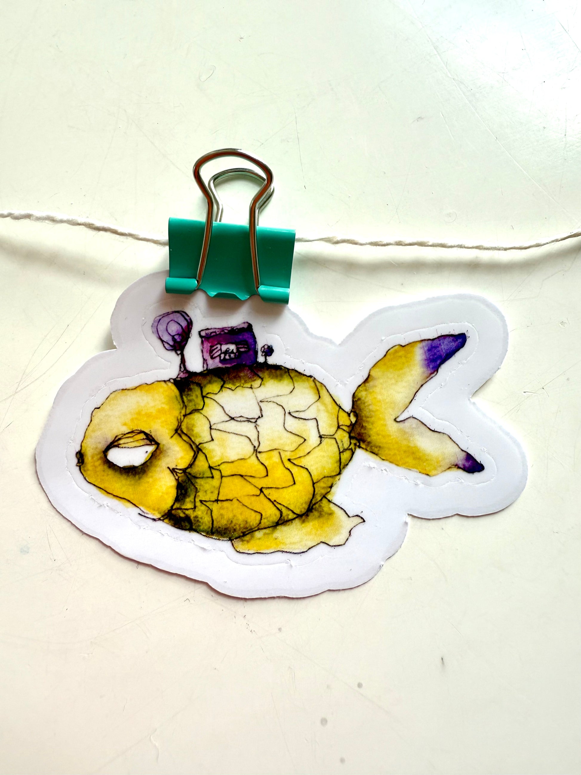 Die Cut Yellow Fish With House and Tree