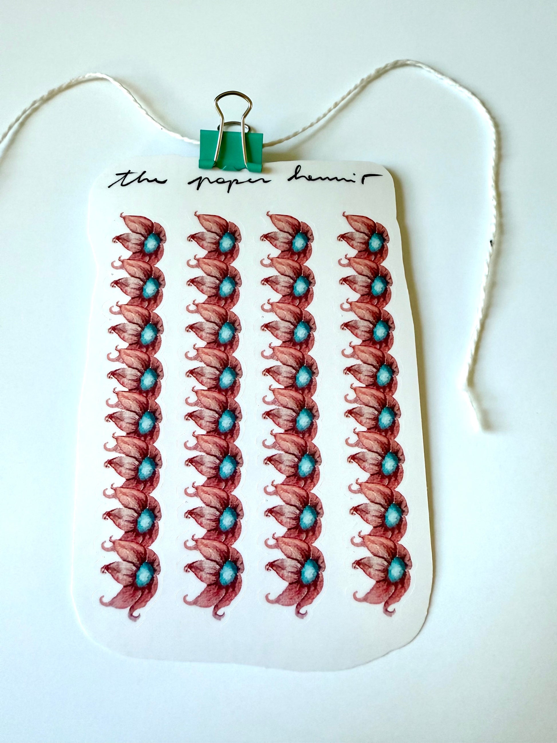 teal and magenta whimsy flowers strips - from a watercolor sketch