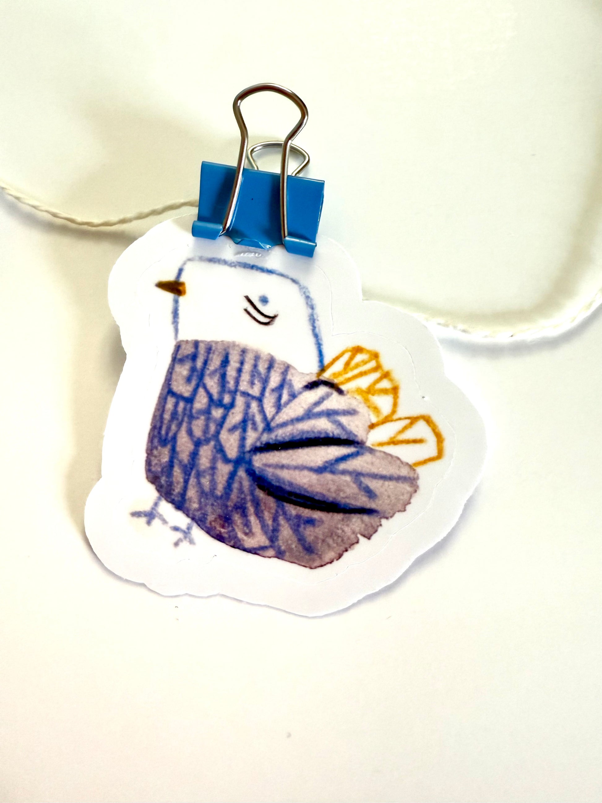 Crayon lilac and yellow bird - from mixed media sketch