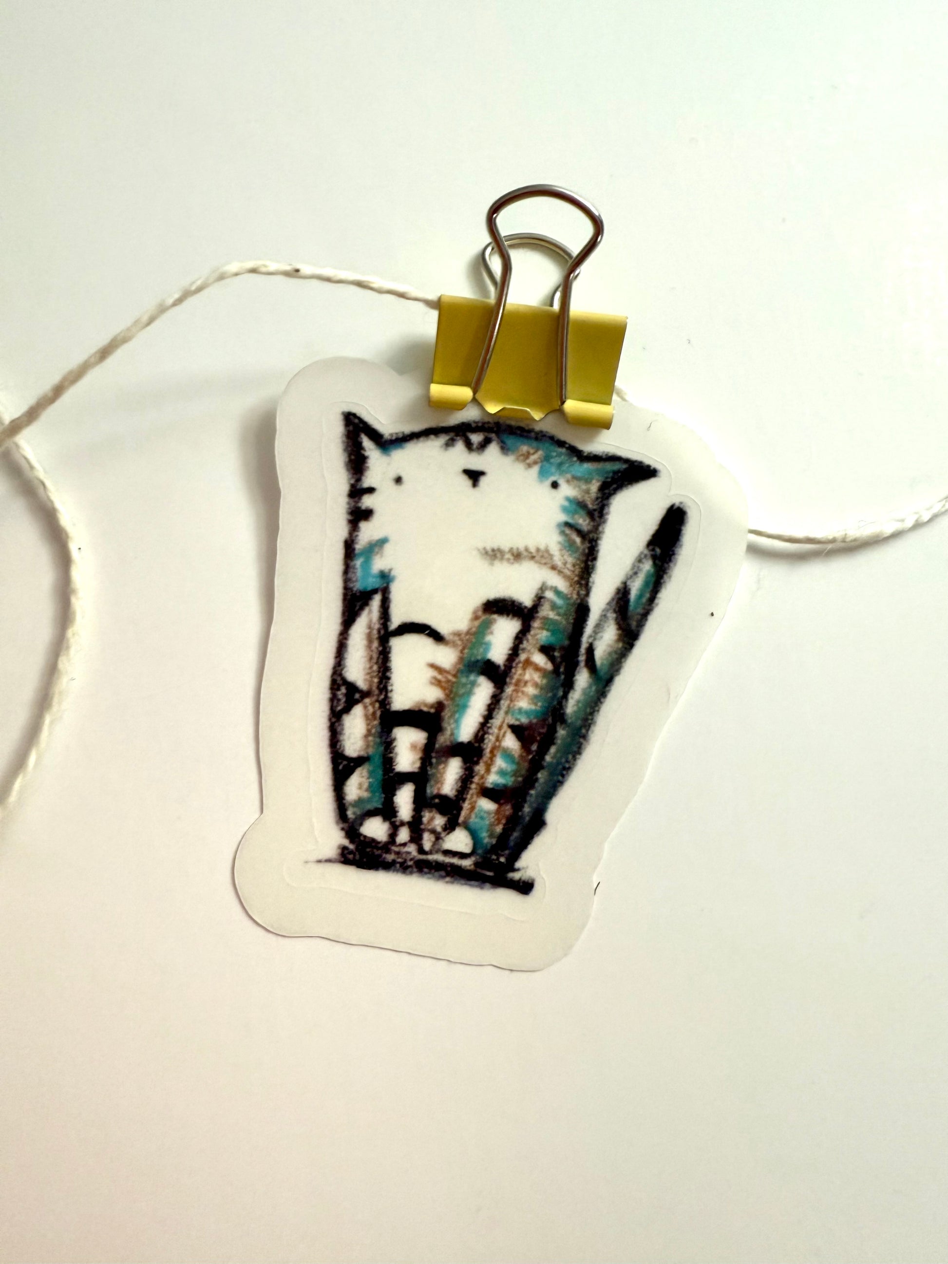 Brown and turquoise cat - from crayon sketch