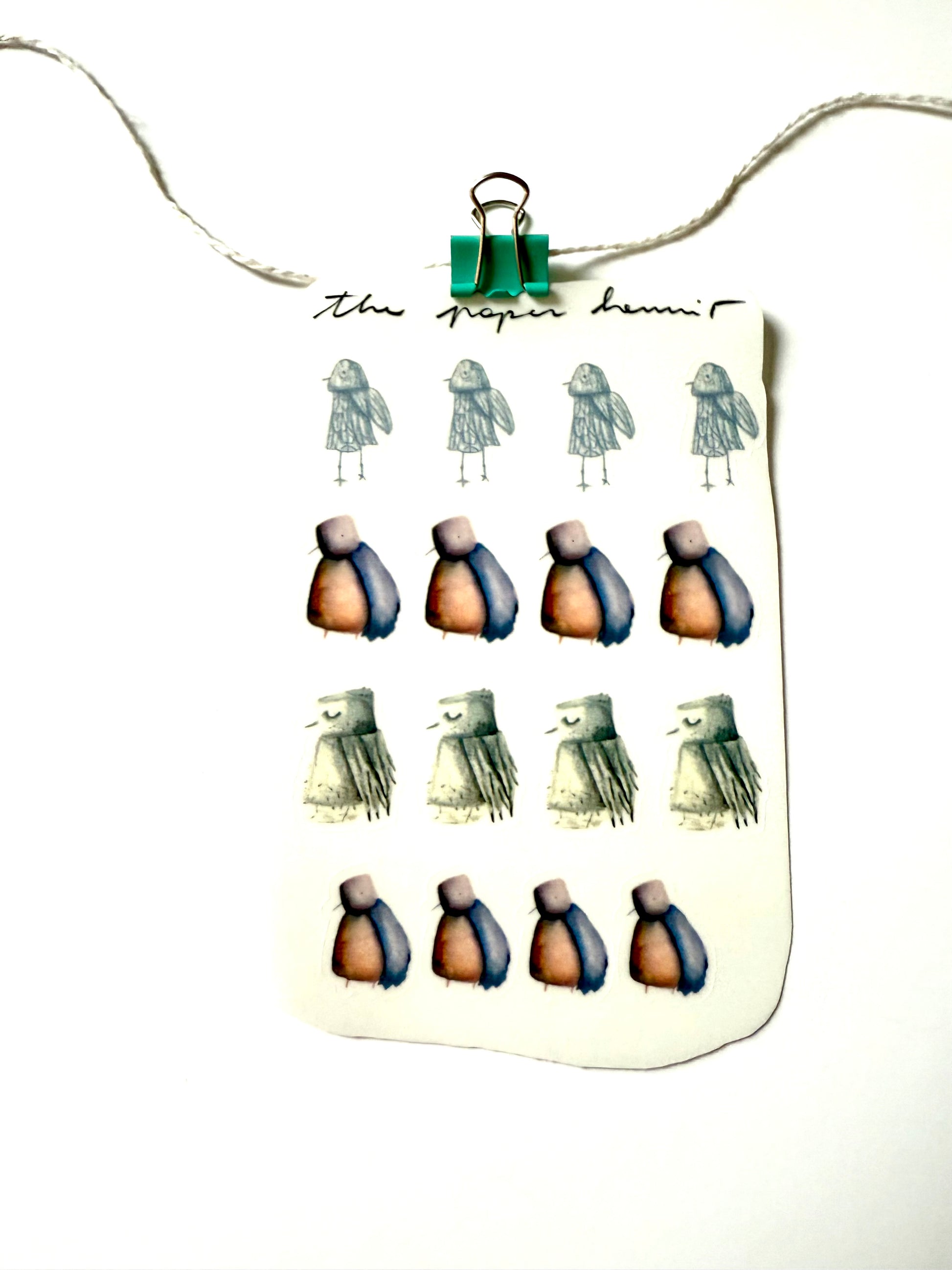 Sheets with small birds - from watercolor and pencil sketches