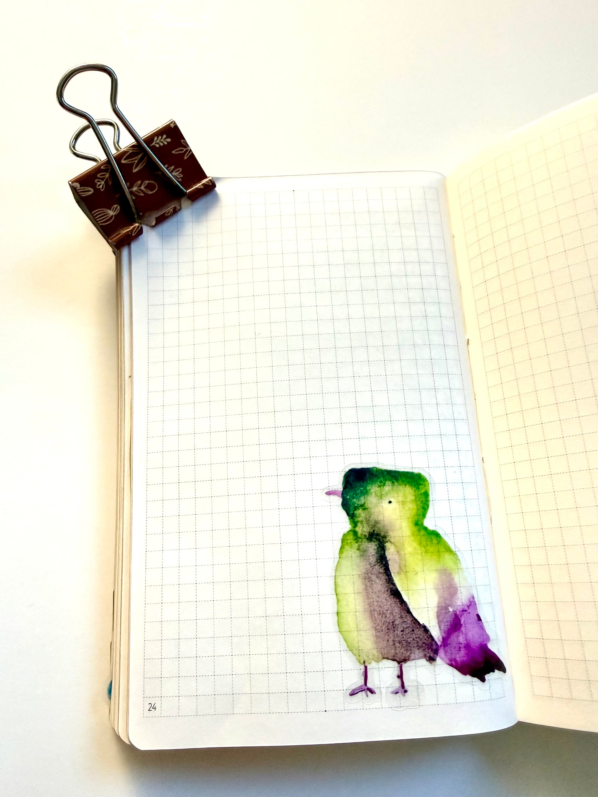 green and magenta bird from watercolor sketch - pack of 6