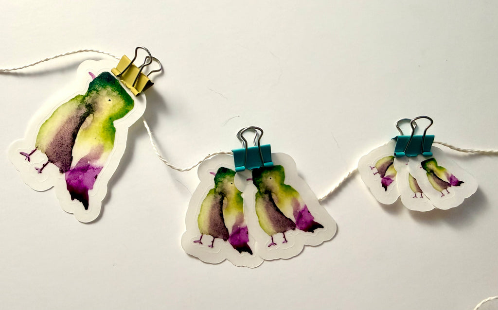 green and magenta bird from watercolor sketch - pack of 6