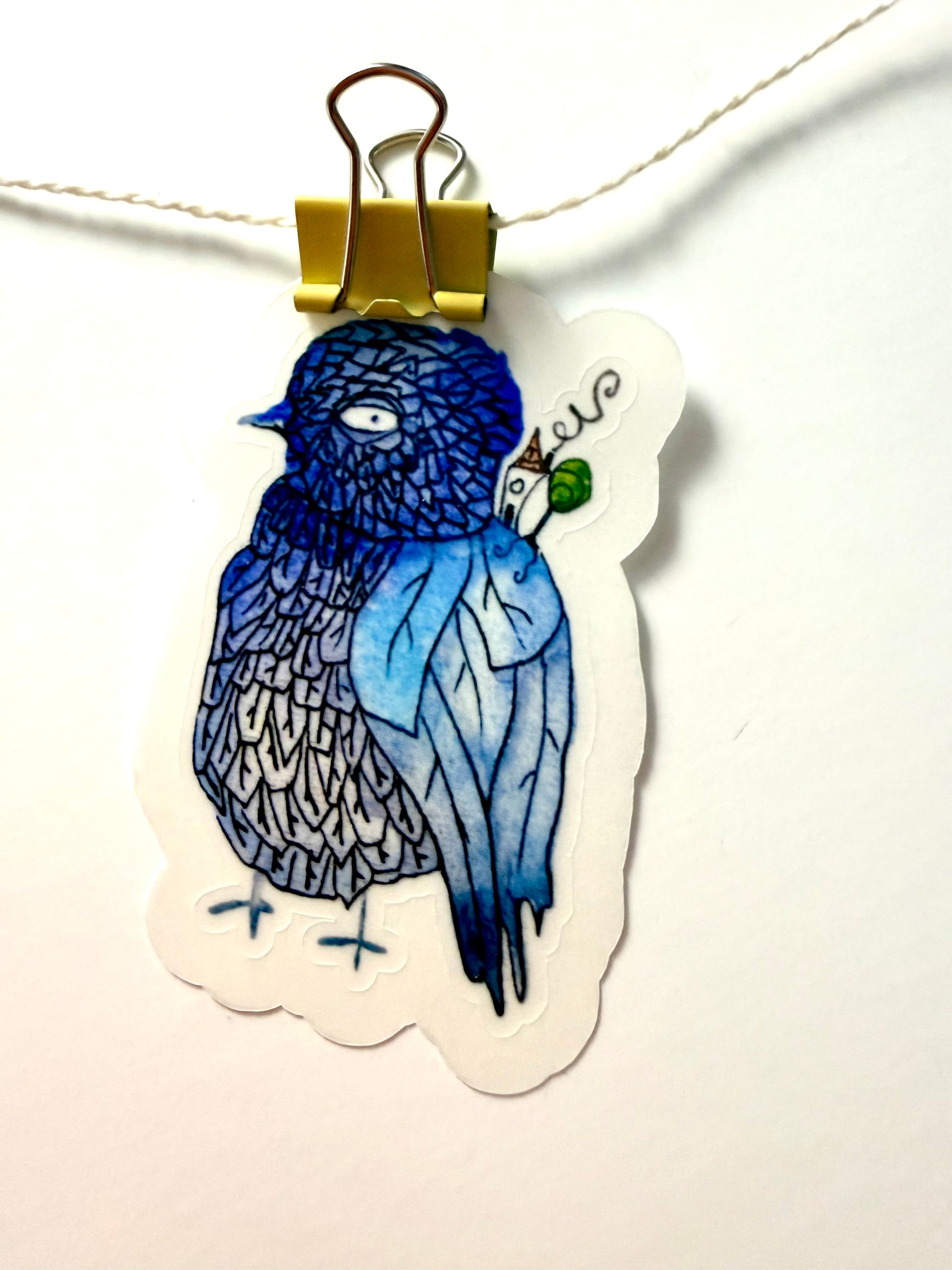 blue bird with house and tree - from watercolor and ink sketch - pack of 6