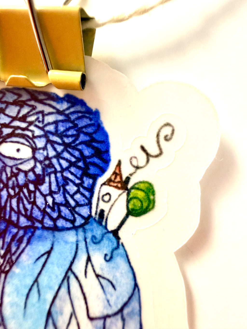 blue bird with house and tree - from watercolor and ink sketch - pack of 6