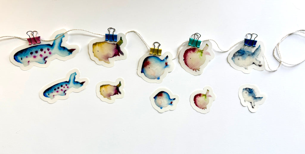 School of fish - from watercolor sketches - 10 stickers