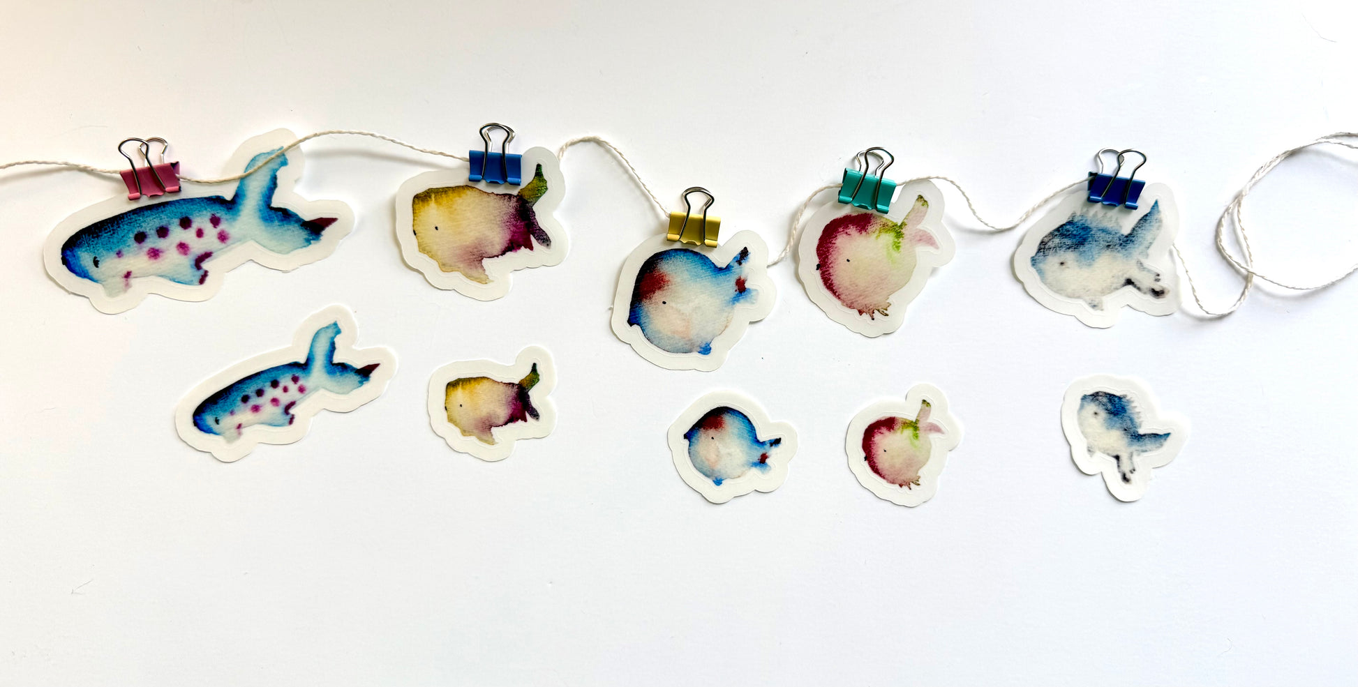 School of fish - from watercolor sketches - 10 stickers