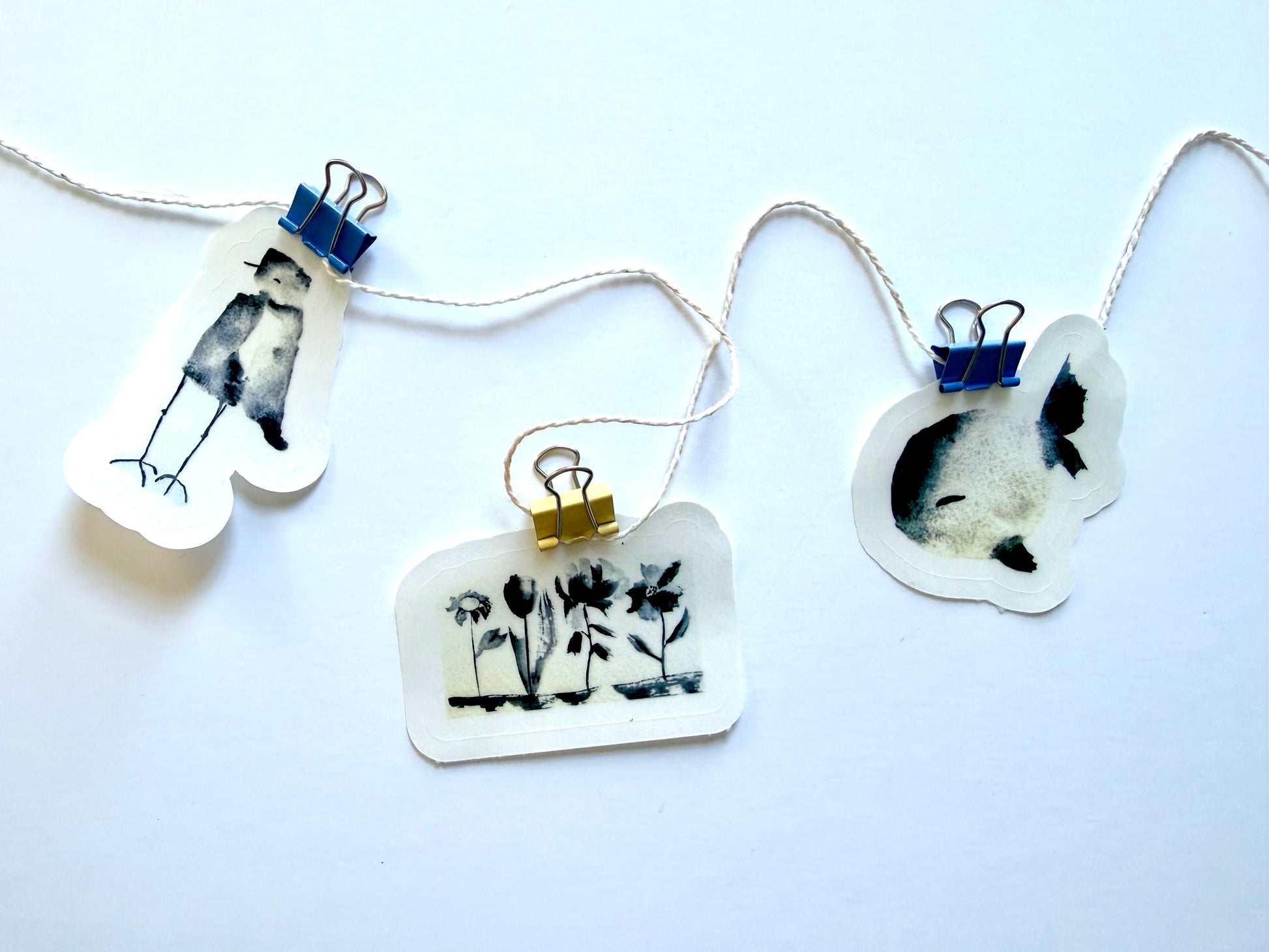 Black and White trio - from monochromatic watercolor sketches