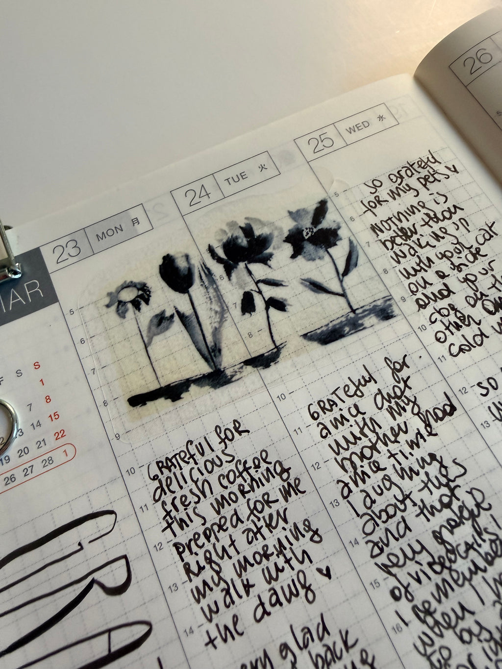 Black and White trio - from monochromatic watercolor sketches