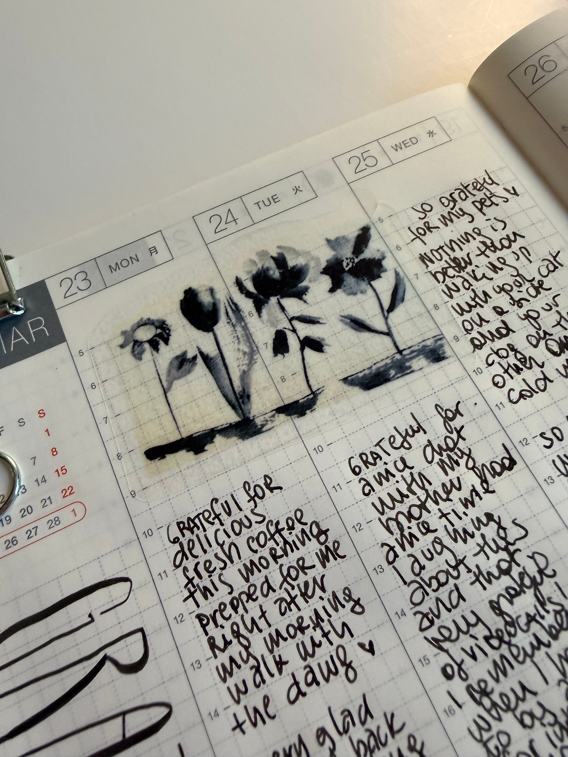 Black and White trio - from monochromatic watercolor sketches