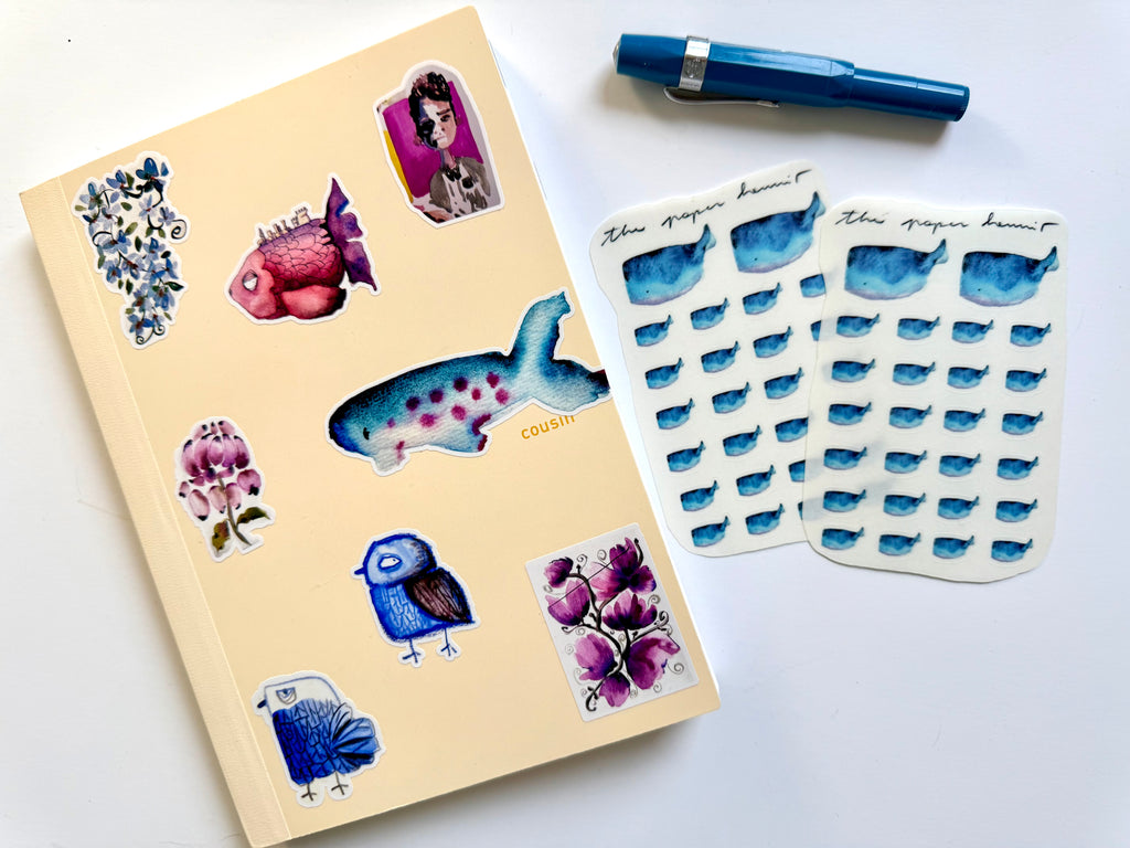 lil whales sticker sheet - from watercolor sketch