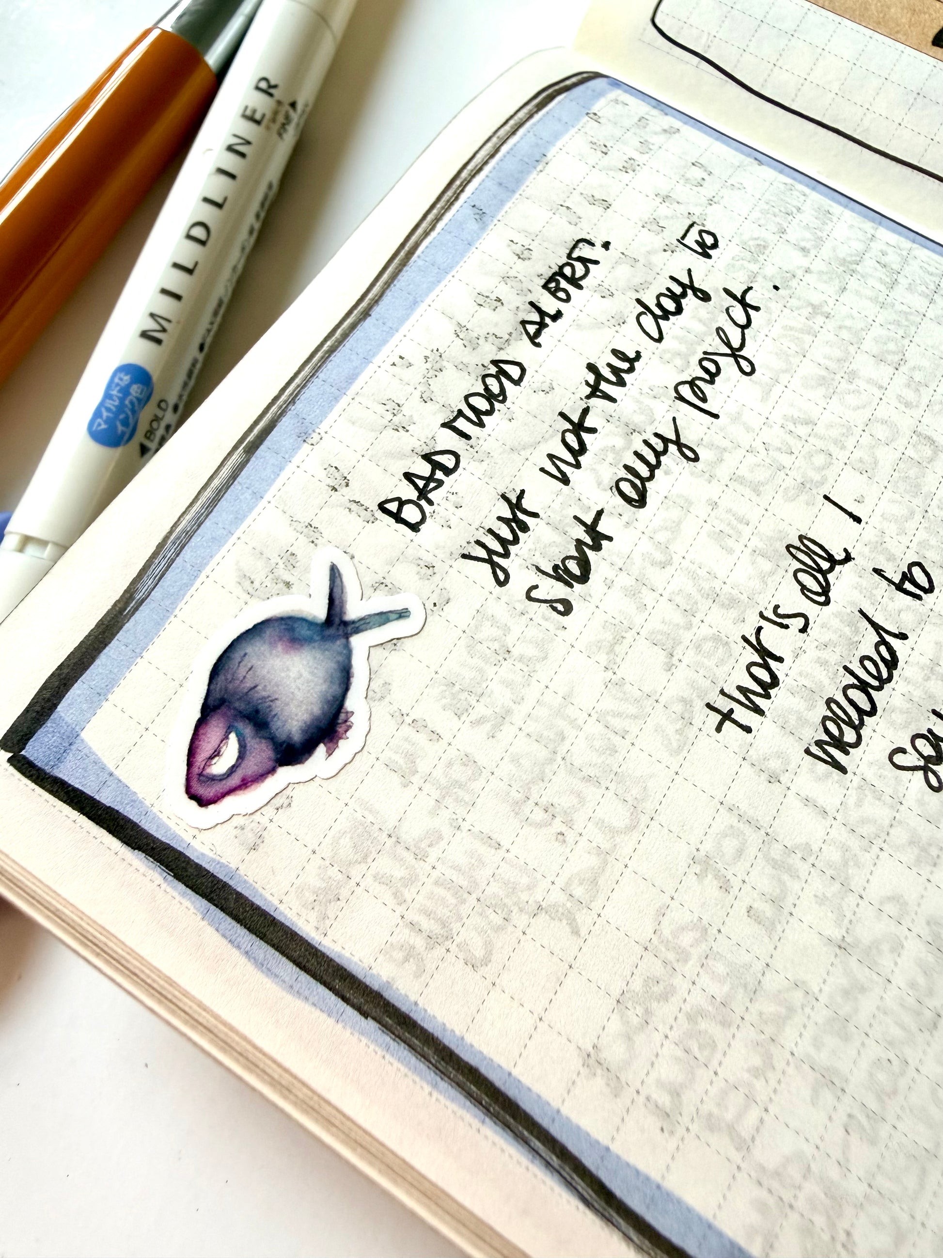 bad mood fish - pack of 6 stickers + 1 sheet: from 2 watercolor & ink sketches