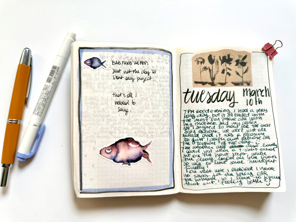 bad mood fish - pack of 6 stickers + 1 sheet: from 2 watercolor & ink sketches