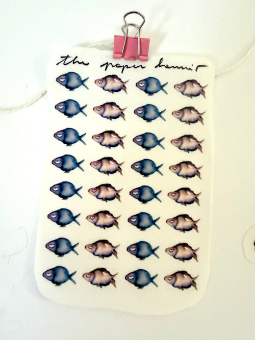 bad mood fish - pack of 6 stickers + 1 sheet: from 2 watercolor & ink sketches