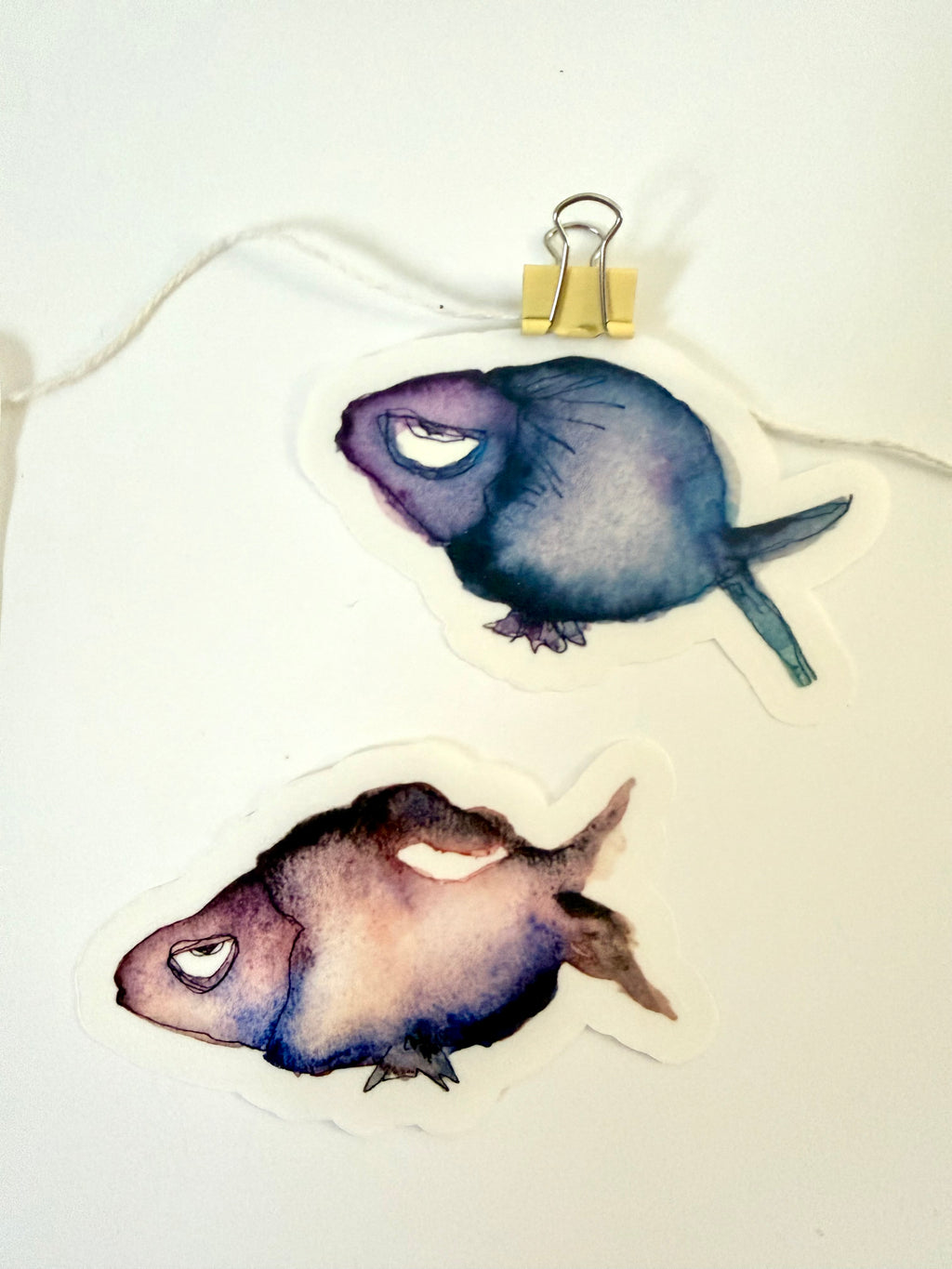 bad mood fish - pack of 6 stickers + 1 sheet: from 2 watercolor & ink sketches