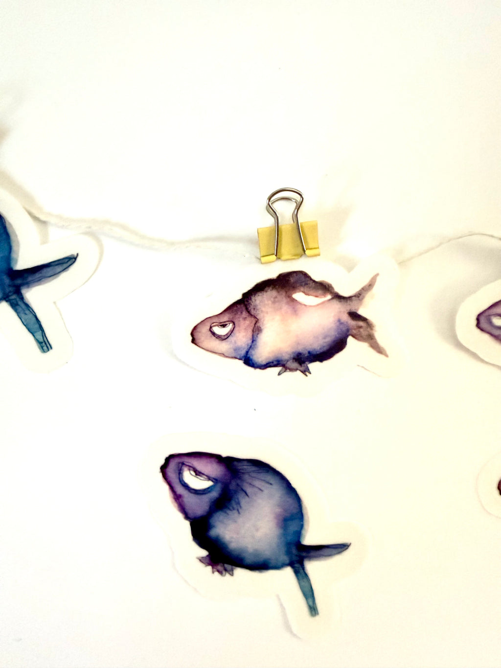bad mood fish - pack of 6 stickers + 1 sheet: from 2 watercolor & ink sketches
