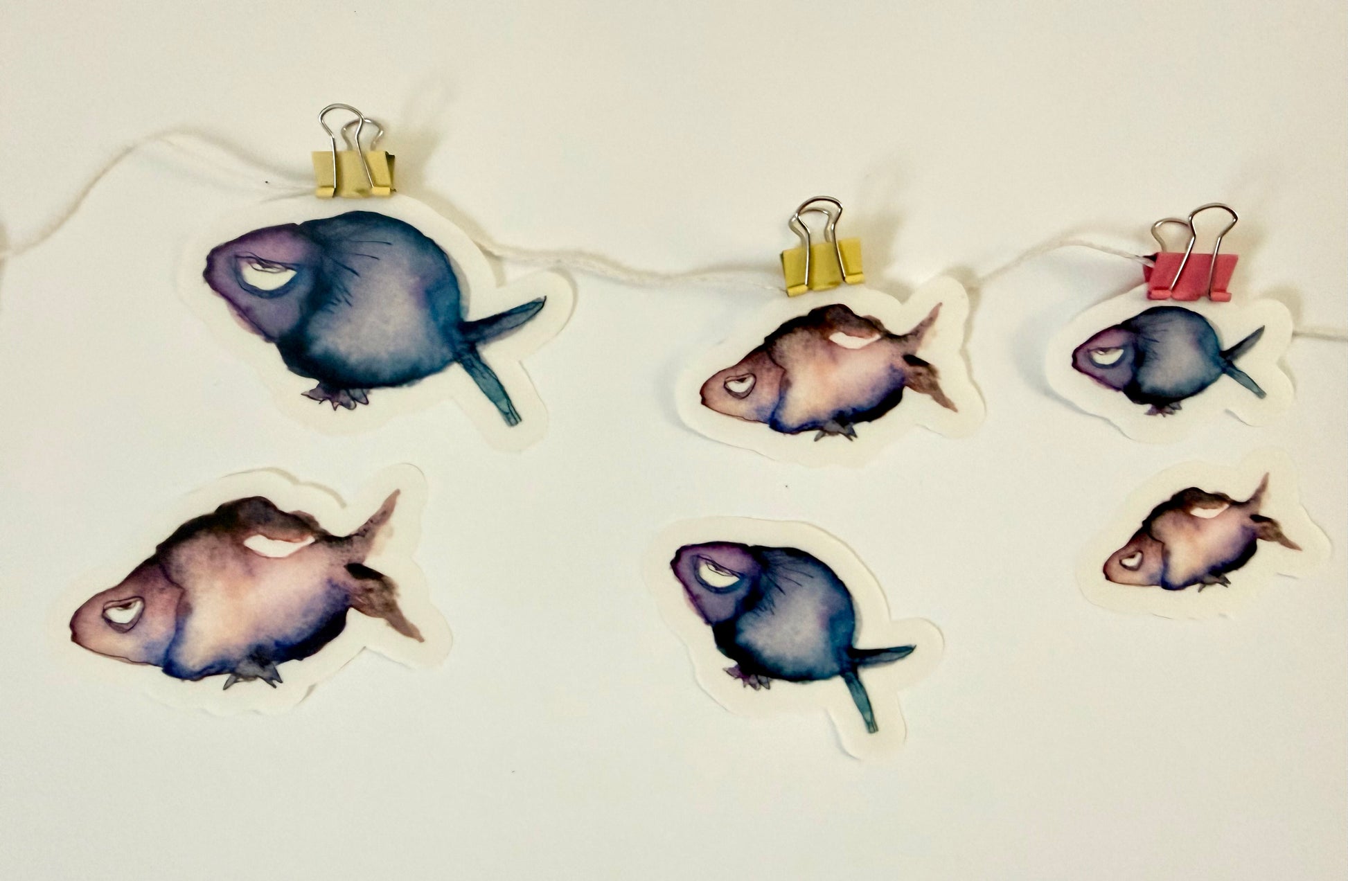 bad mood fish - pack of 6 stickers + 1 sheet: from 2 watercolor & ink sketches