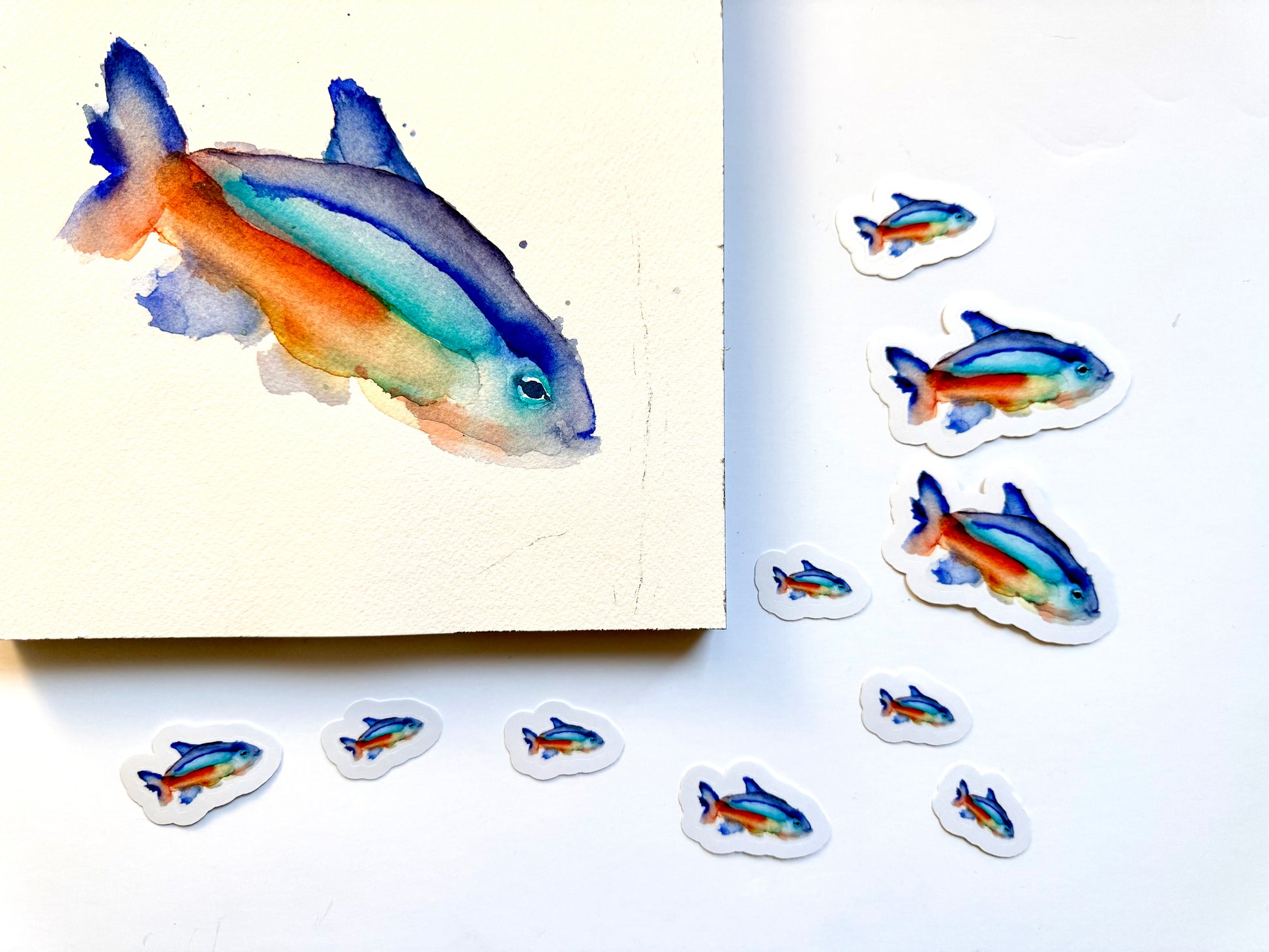 tetra neon fish - pack of 10 - from watercolor sketch (see picture :))