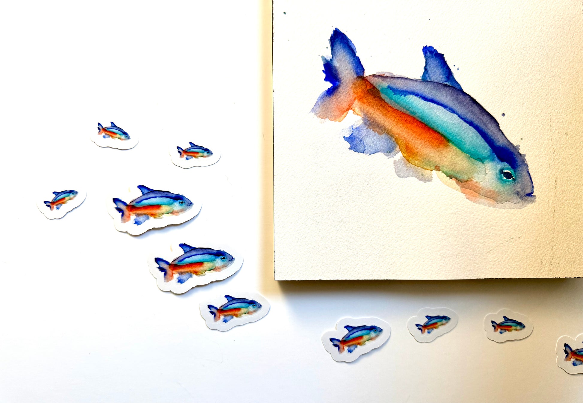tetra neon fish - pack of 10 - from watercolor sketch (see picture :))