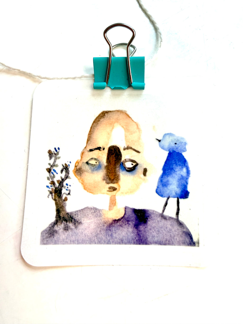 Franky with tree and bird - from watercolor sketch