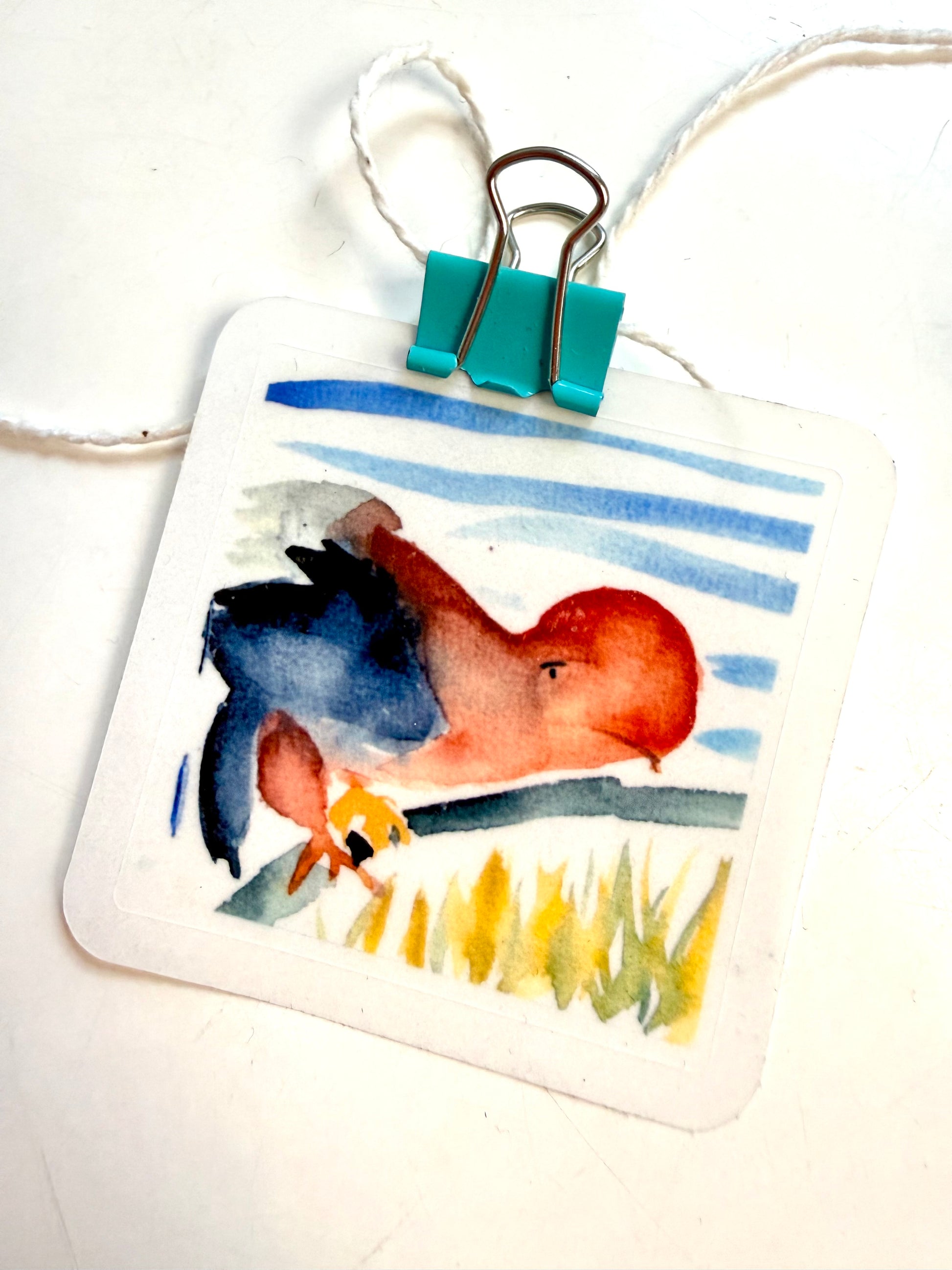 red and blue bird - from loose watercolor sketch