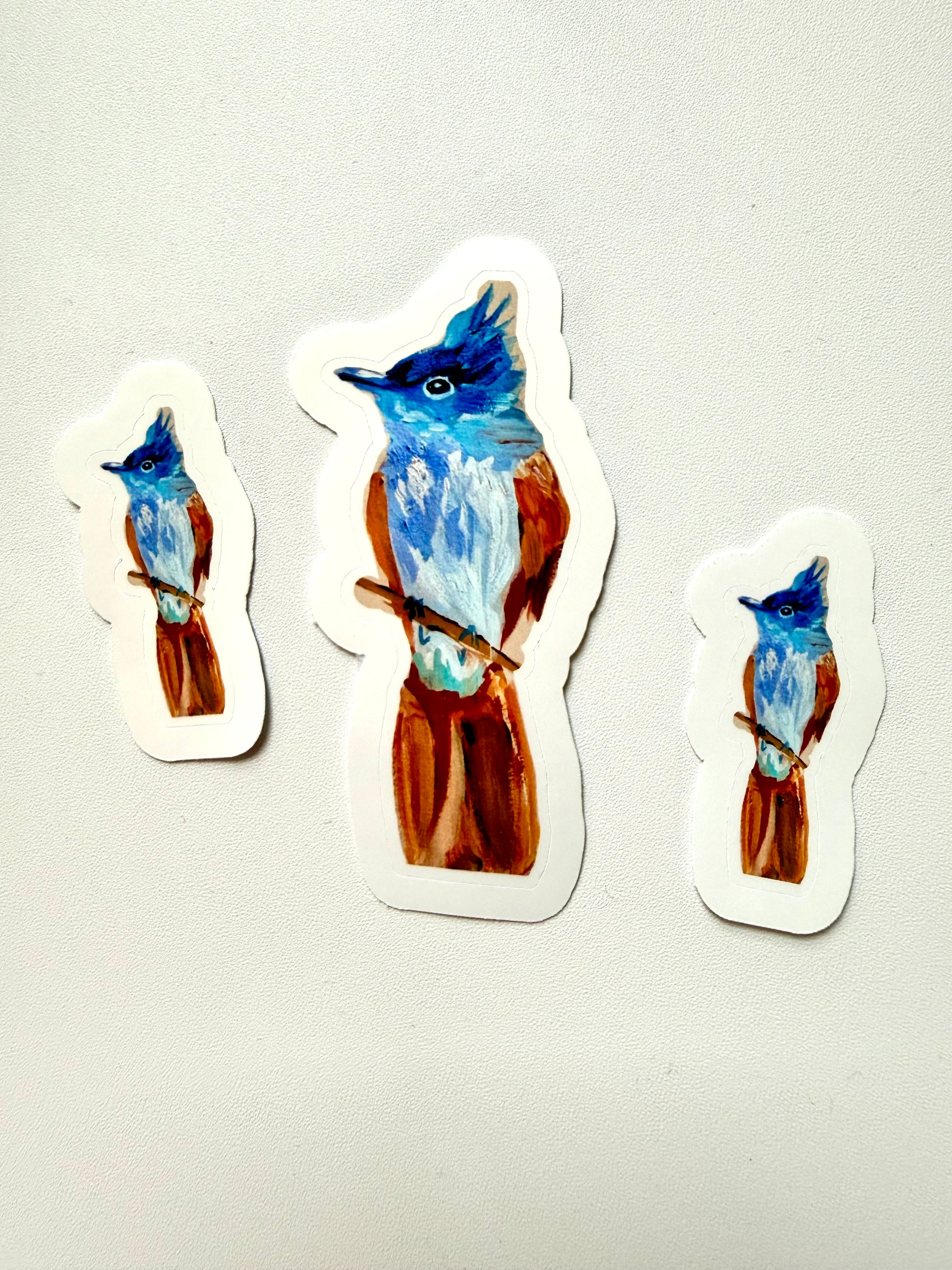 blue and orange bird sticker - pack of 3 - from gouache sketch