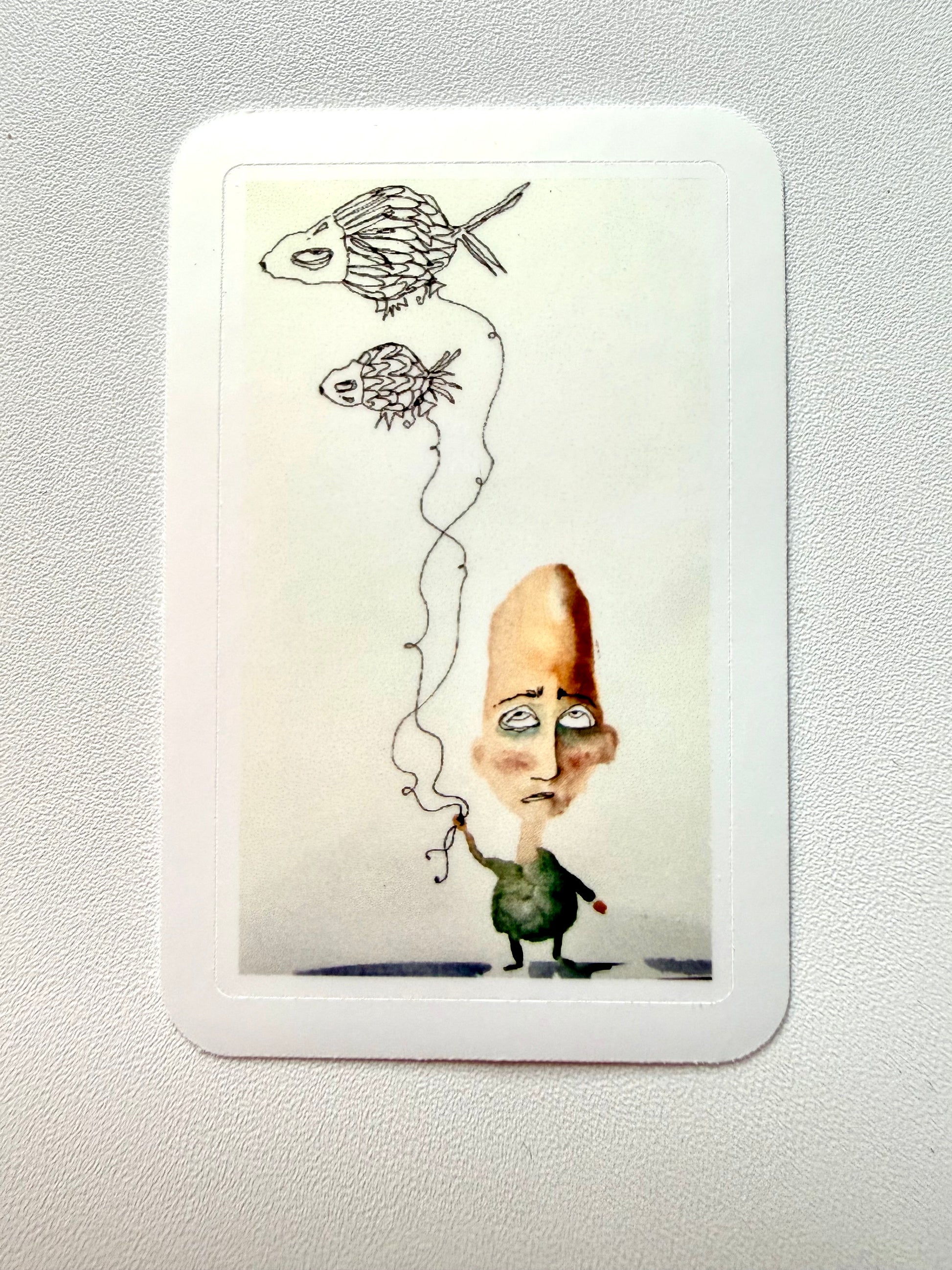 Franky with balloons sticker - from watercolor and ink sketch