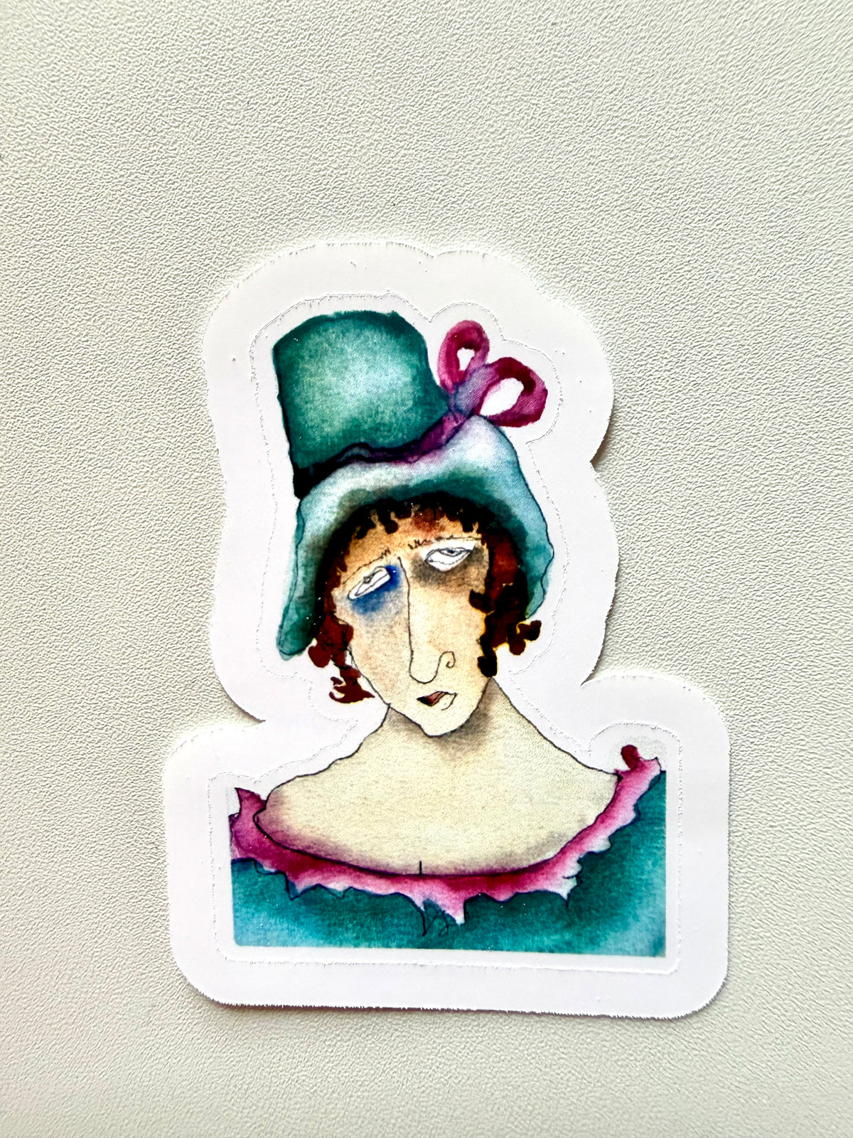 Portrait of a woman with hat - from watercolor and ink sketch