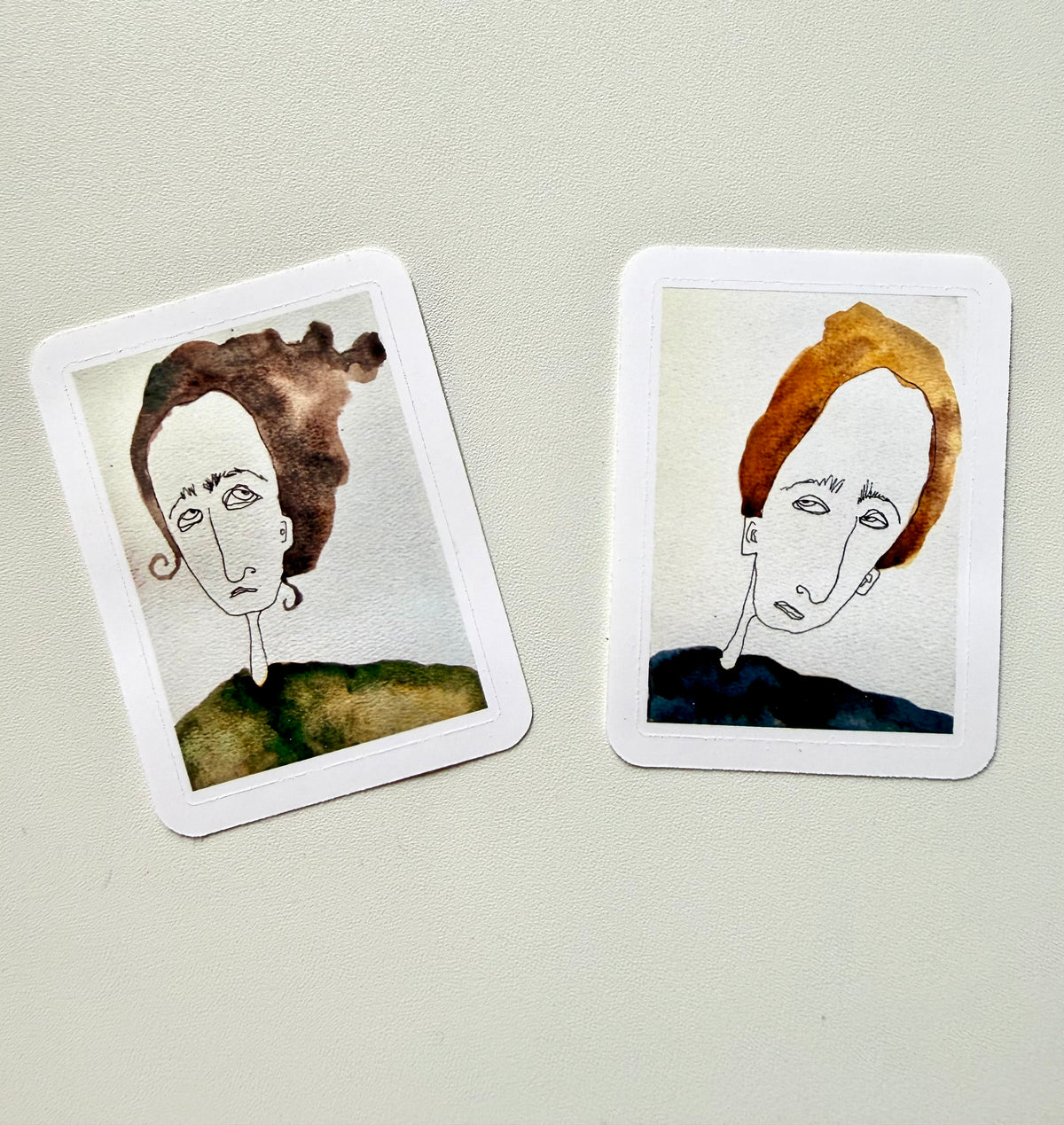 portraits stickers - watercolor and ink - pack of 2