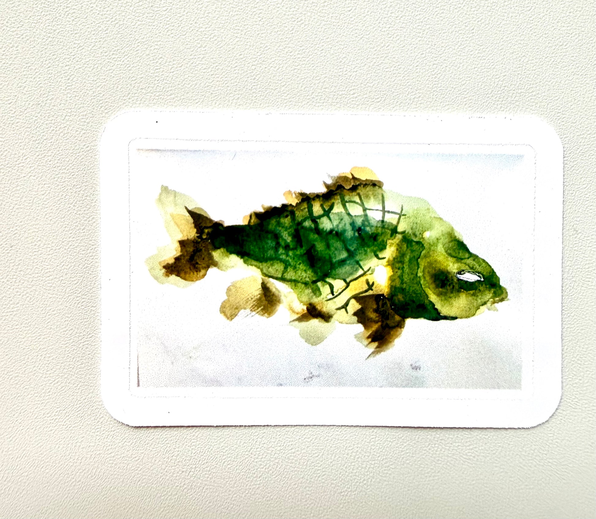 Green fish sticker - from watercolor sketch