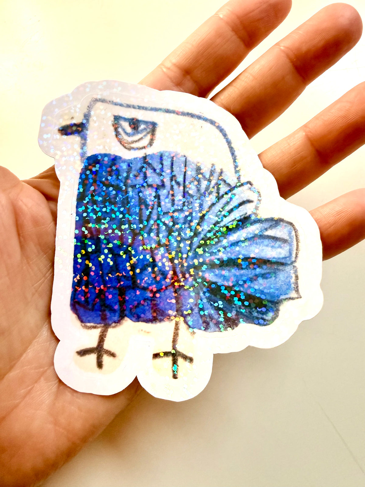 Crayon blue bird sticker - from crayon sketch