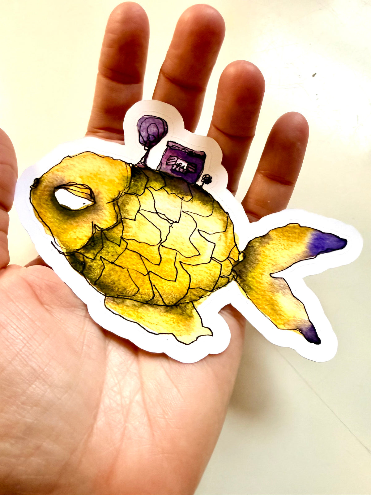 Die Cut Yellow Fish With House and Tree