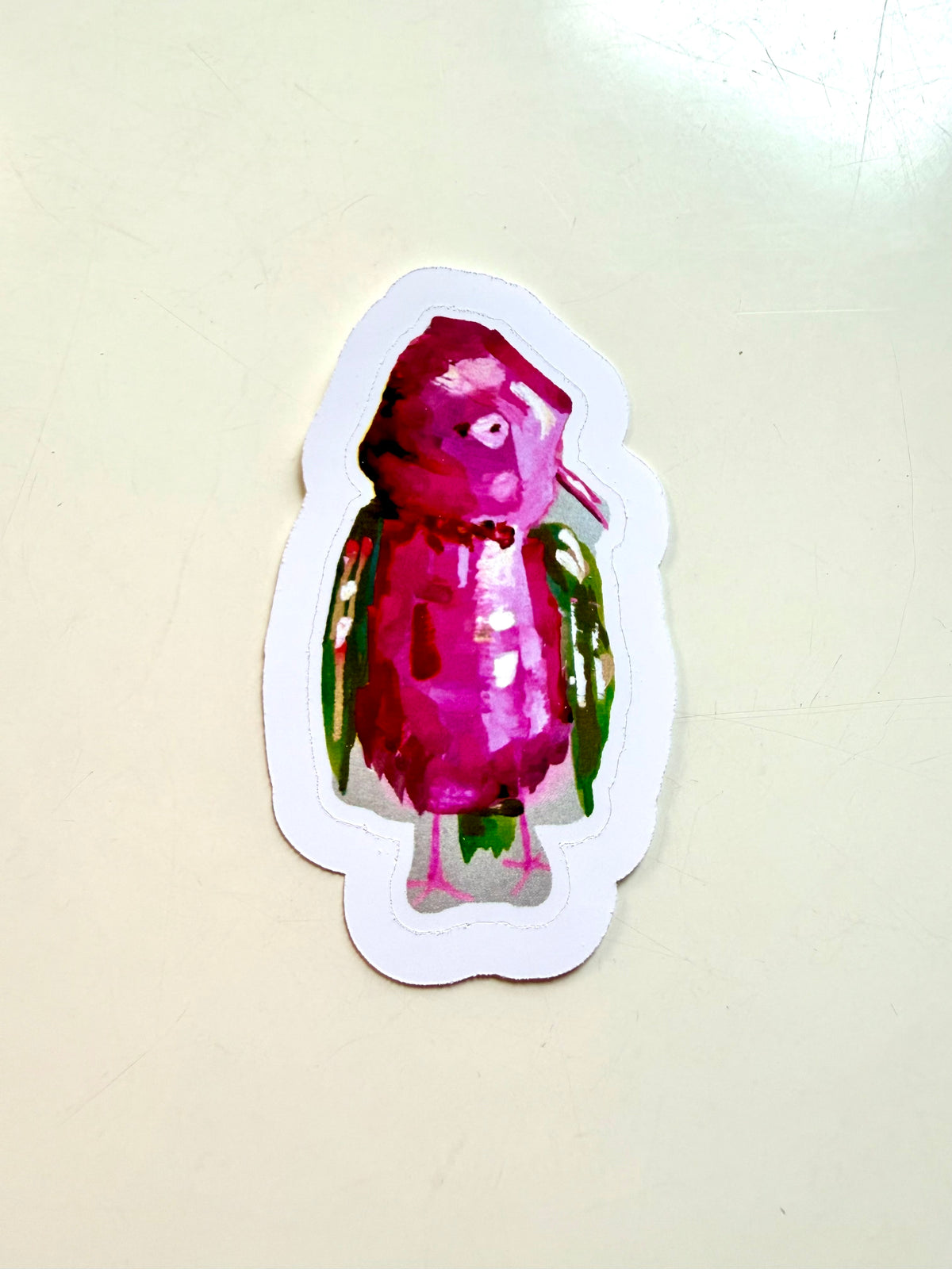 pink bird sticker - from gouache sketch