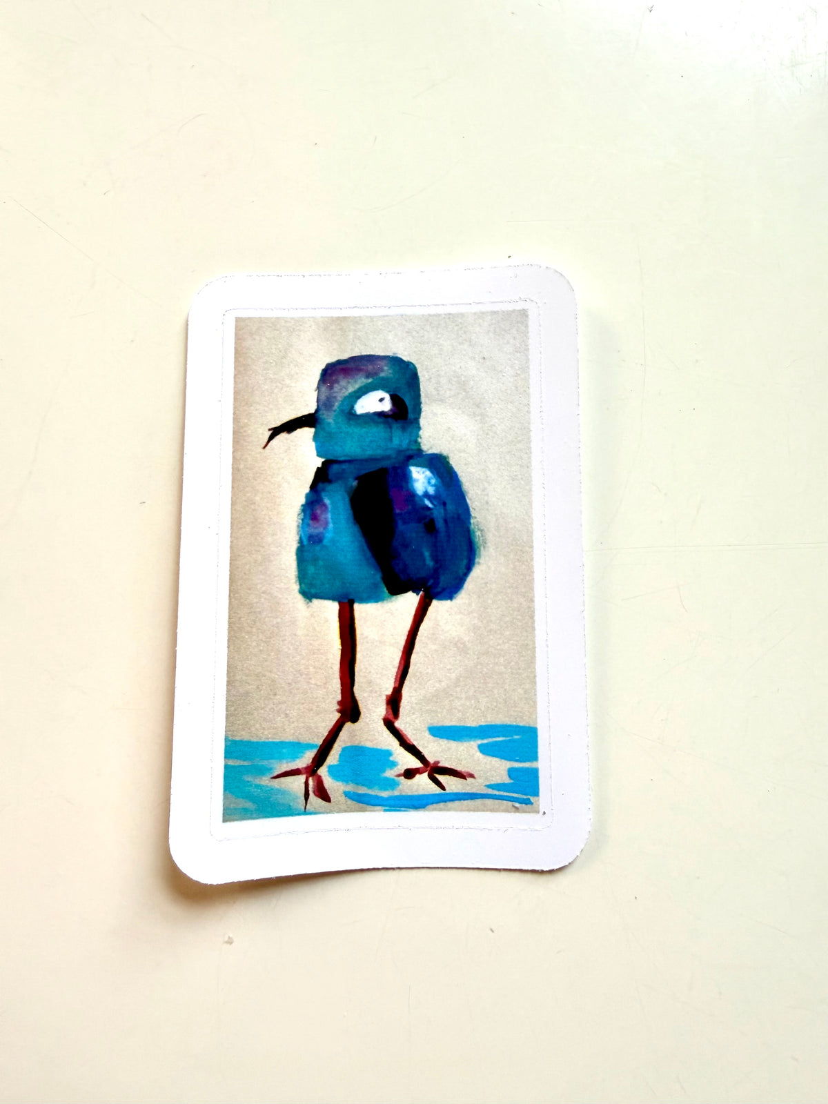 teal bird sticker - from gouache sketch
