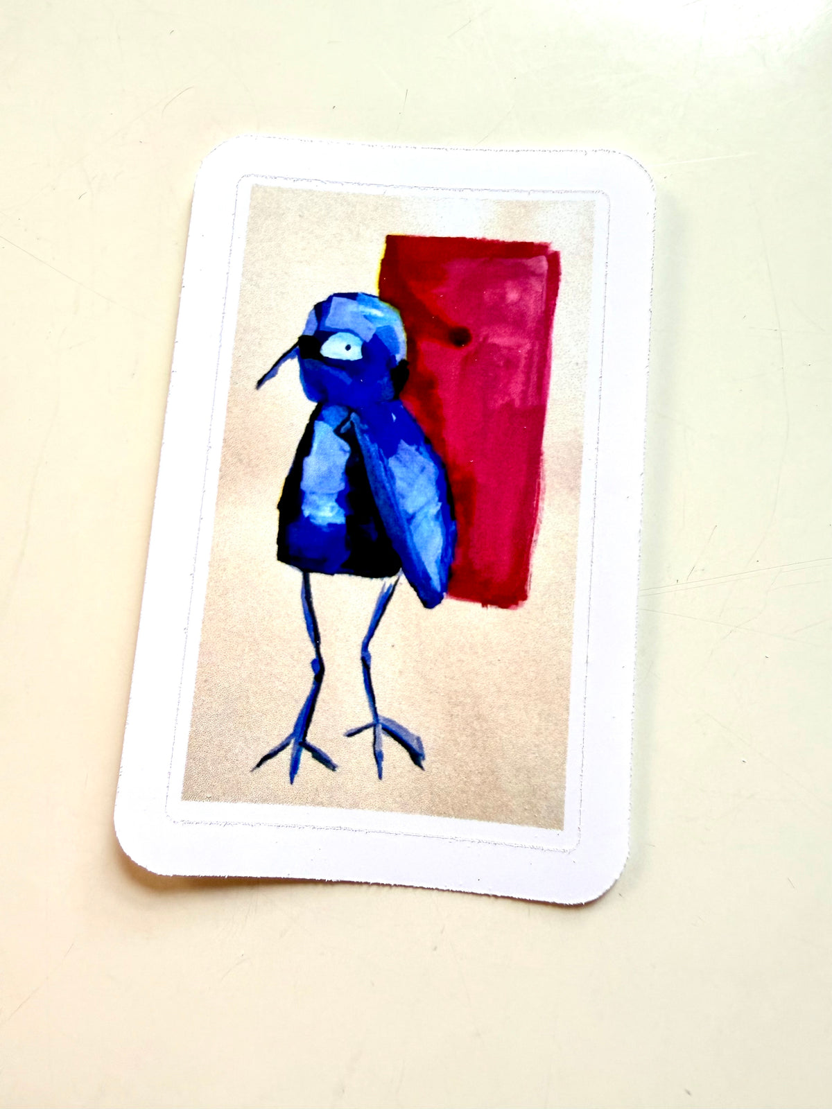 blue bird with pink window sticker - from gouache sketch