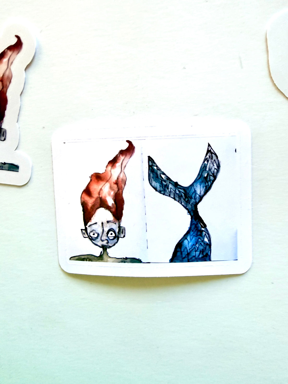Mermaid on 2 pages stickers - from watercolor painting pack of 3