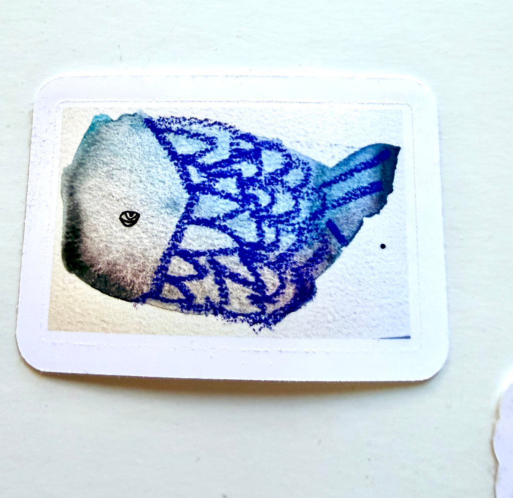 cure lil fish stickers - from mixed media sketched - pack of 3