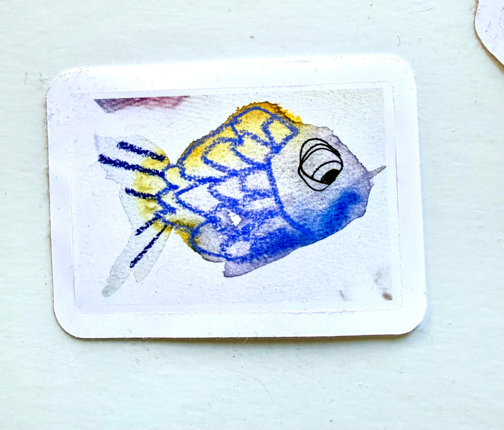 cure lil fish stickers - from mixed media sketched - pack of 3