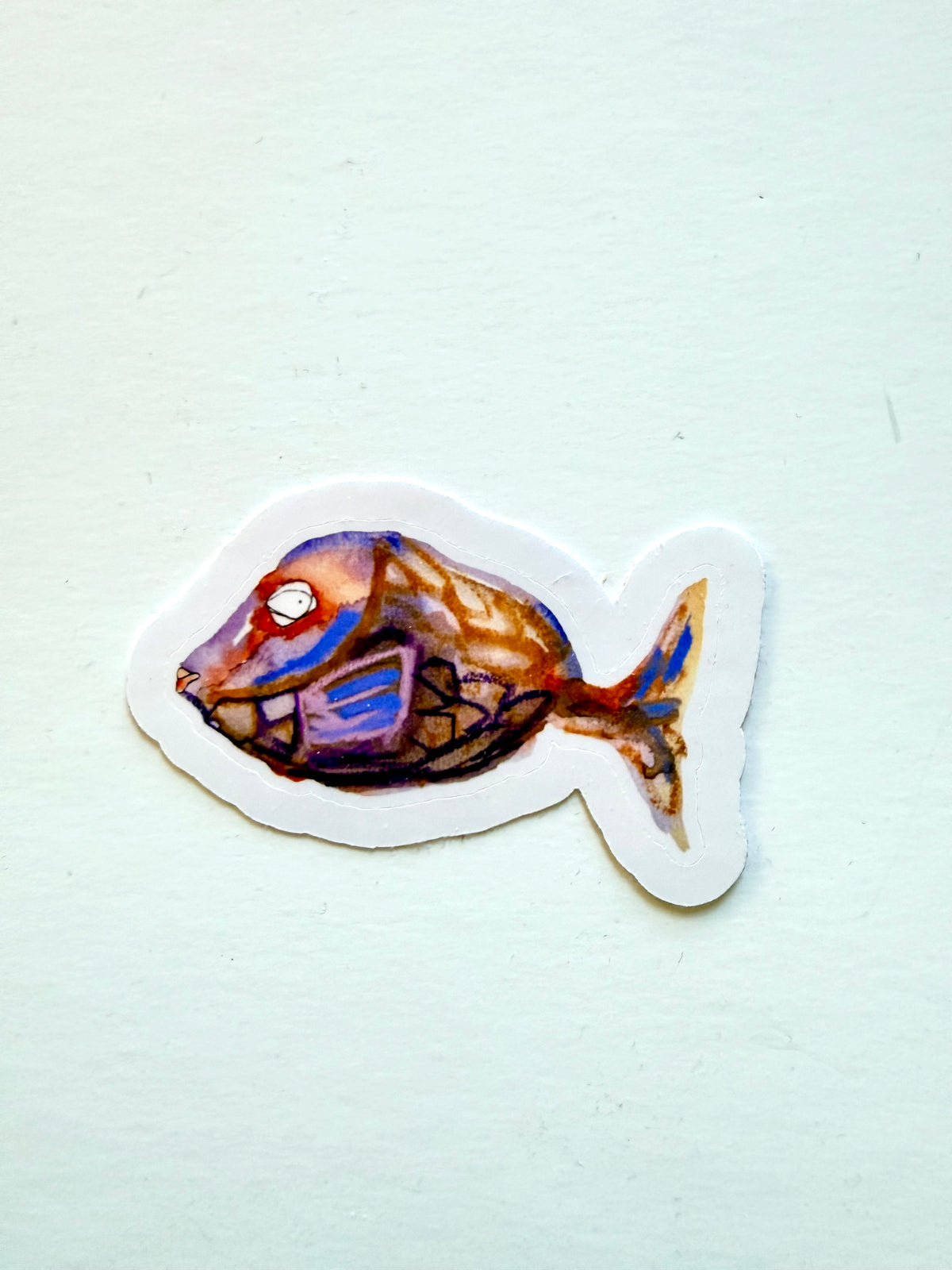 colorful fish sticker from mixed media sketch