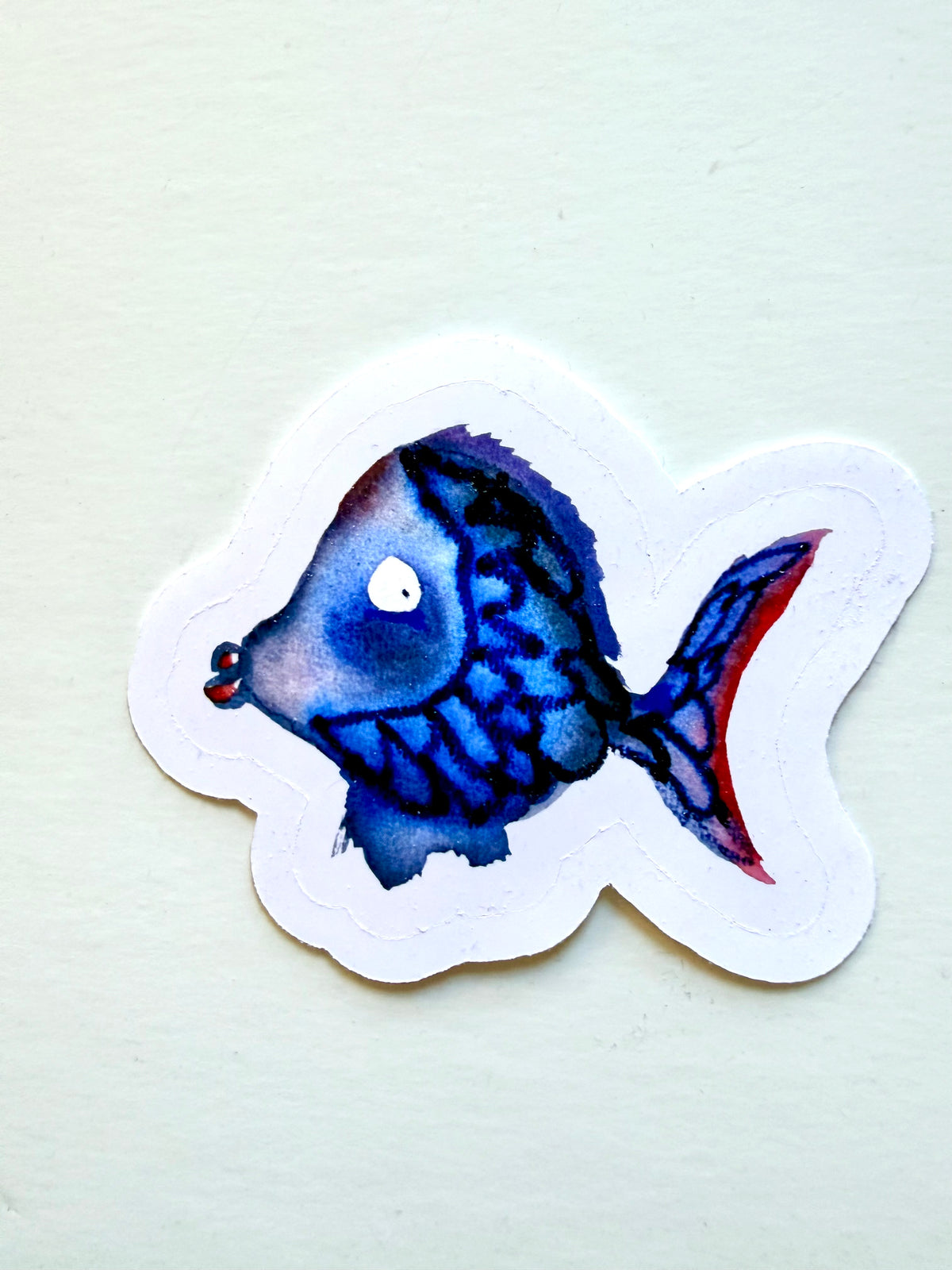 blue crayon fish sticker - from mixed media sketch